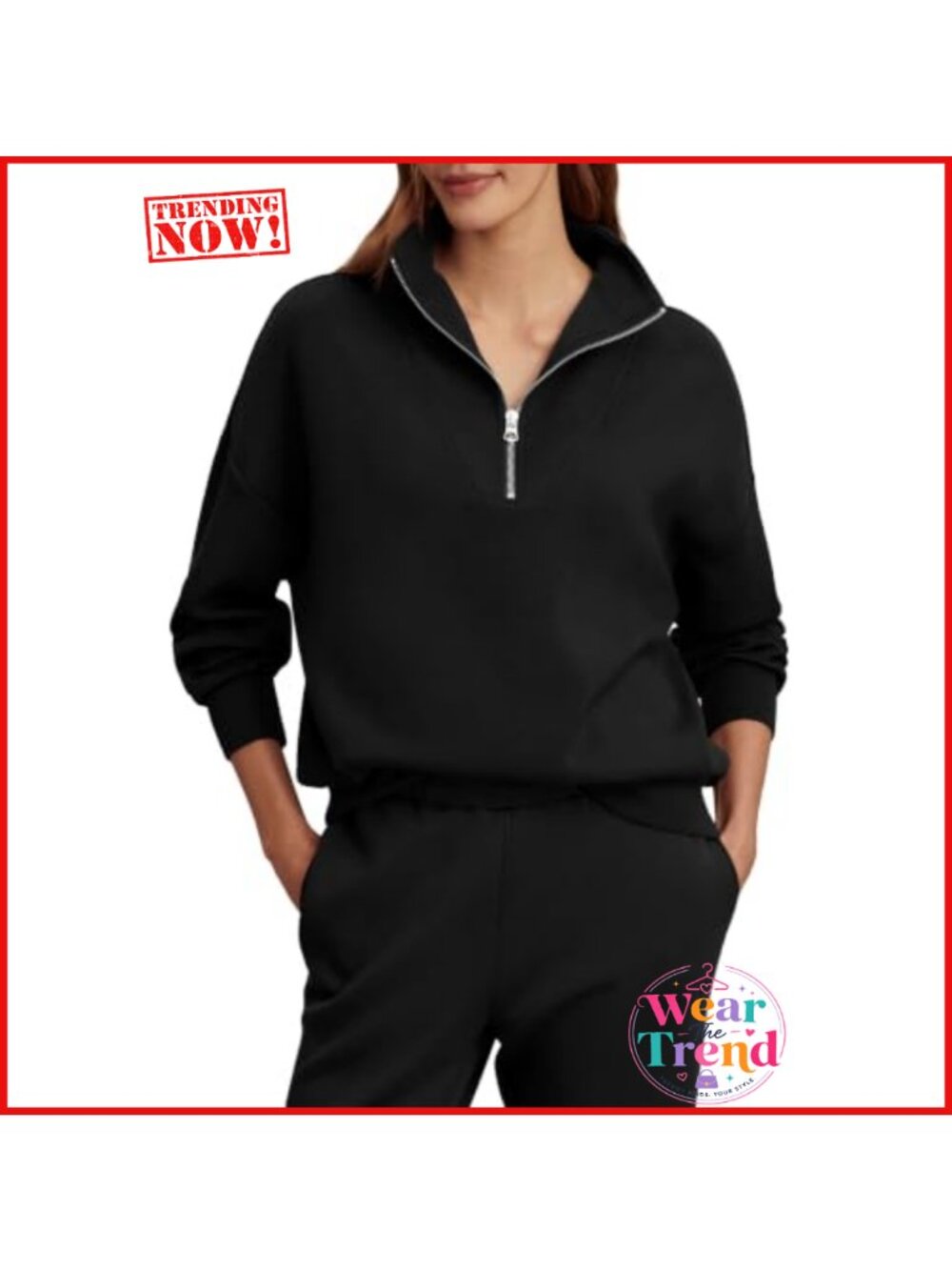 Women's Half Zip Oversized Sweatshirt Cotton Blend Long Sleeve Pullover